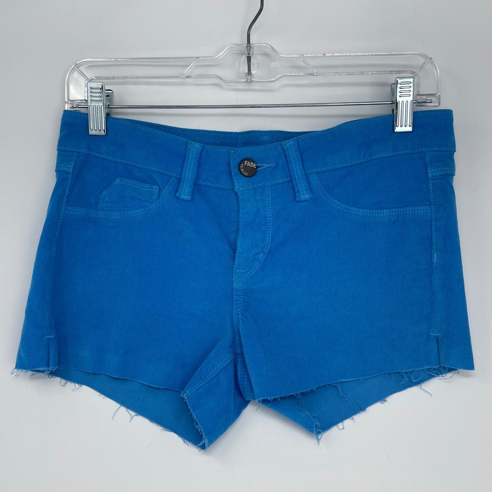 Fade to Blue Corduroy Baby Shorts Womens 28 Hot‎ Pants Y2K Cerulean Blue Raw Hem
